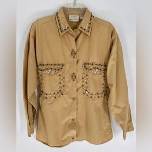 Vintage 80s Western Bejeweled Sz 2 Womens Top Button Up Shirt Limited Collection